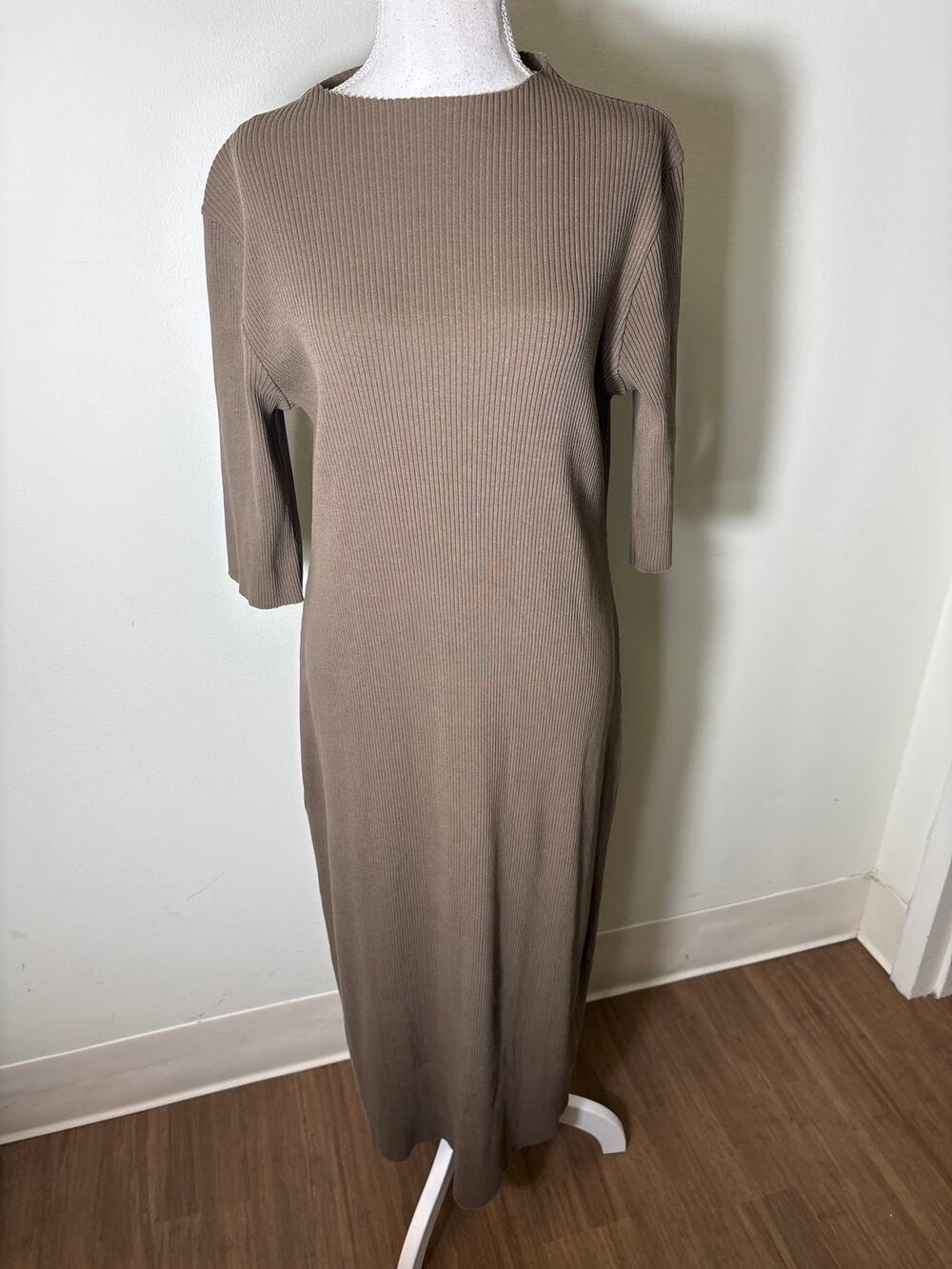 NWT Vince Brown Ribbed 3/4 Sleeve Maxi Dress Sz L